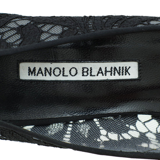 Manolo Blahnik Black Hangisi Lace Embellished Pump 39