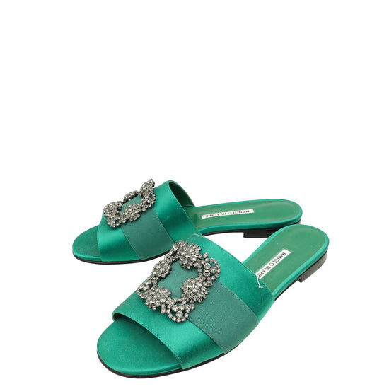 Manolo Blahnik Green Martamod Flat Slide Sandal 41