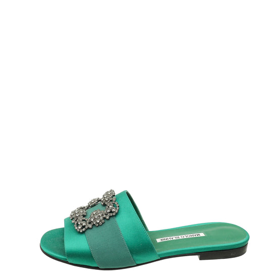 Manolo Blahnik Green Martamod Flat Slide Sandal 41