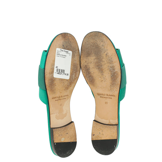 Manolo Blahnik Green Martamod Flat Slide Sandal 41