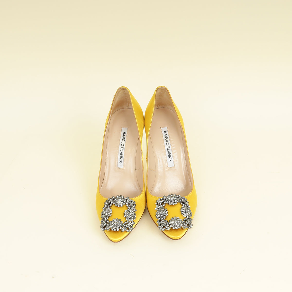 Manolo Blahnik Yellow Satin Hangisi Pumps 34