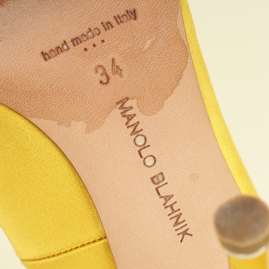 Manolo Blahnik Yellow Satin Hangisi Pumps 34