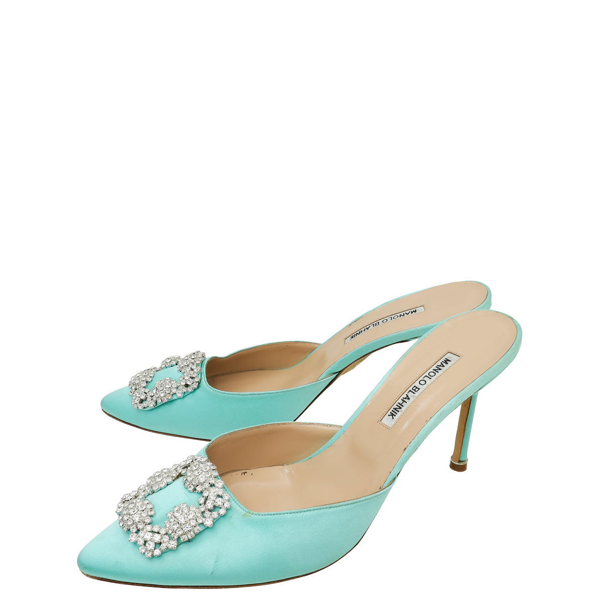 Manolo Blahnik Aqua Satin Hangisimu 41