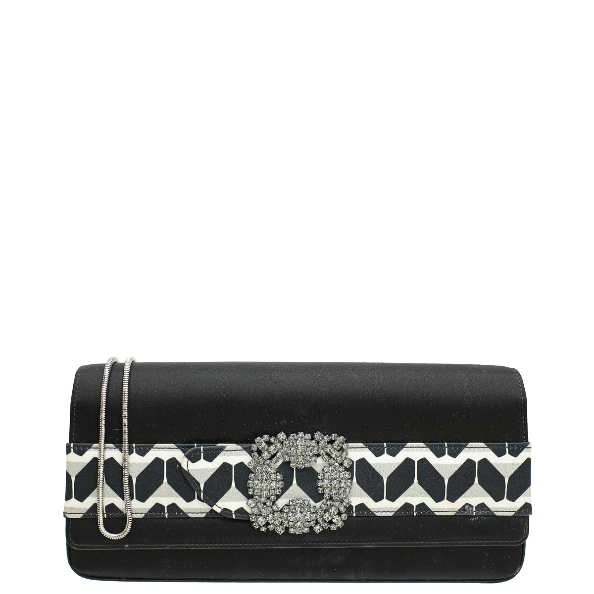 Manolo Blahnik Bicolor Satin Gothisi Jewel Buckle Clutch-Manolo Blahnik-THE CLOSET