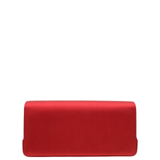 Manolo Blahnik Red Satin Gothisi Jewel Buckle Clutch