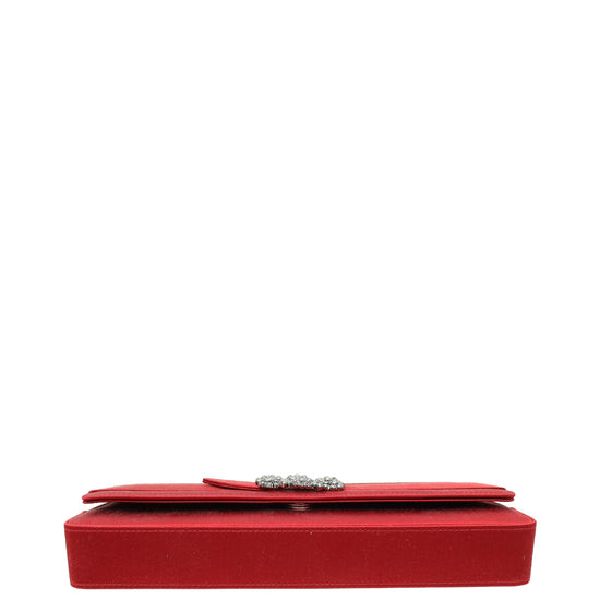 Manolo Blahnik Red Satin Gothisi Jewel Buckle Clutch