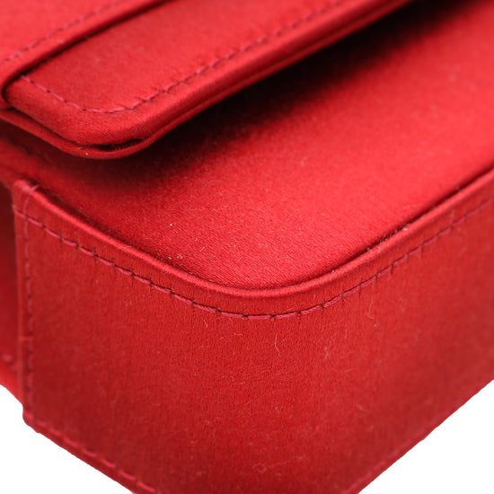 Manolo Blahnik Red Satin Gothisi Jewel Buckle Clutch