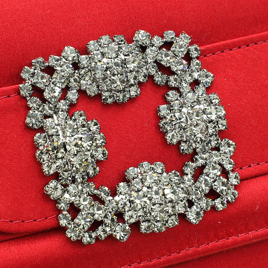 Manolo Blahnik Red Satin Gothisi Jewel Buckle Clutch