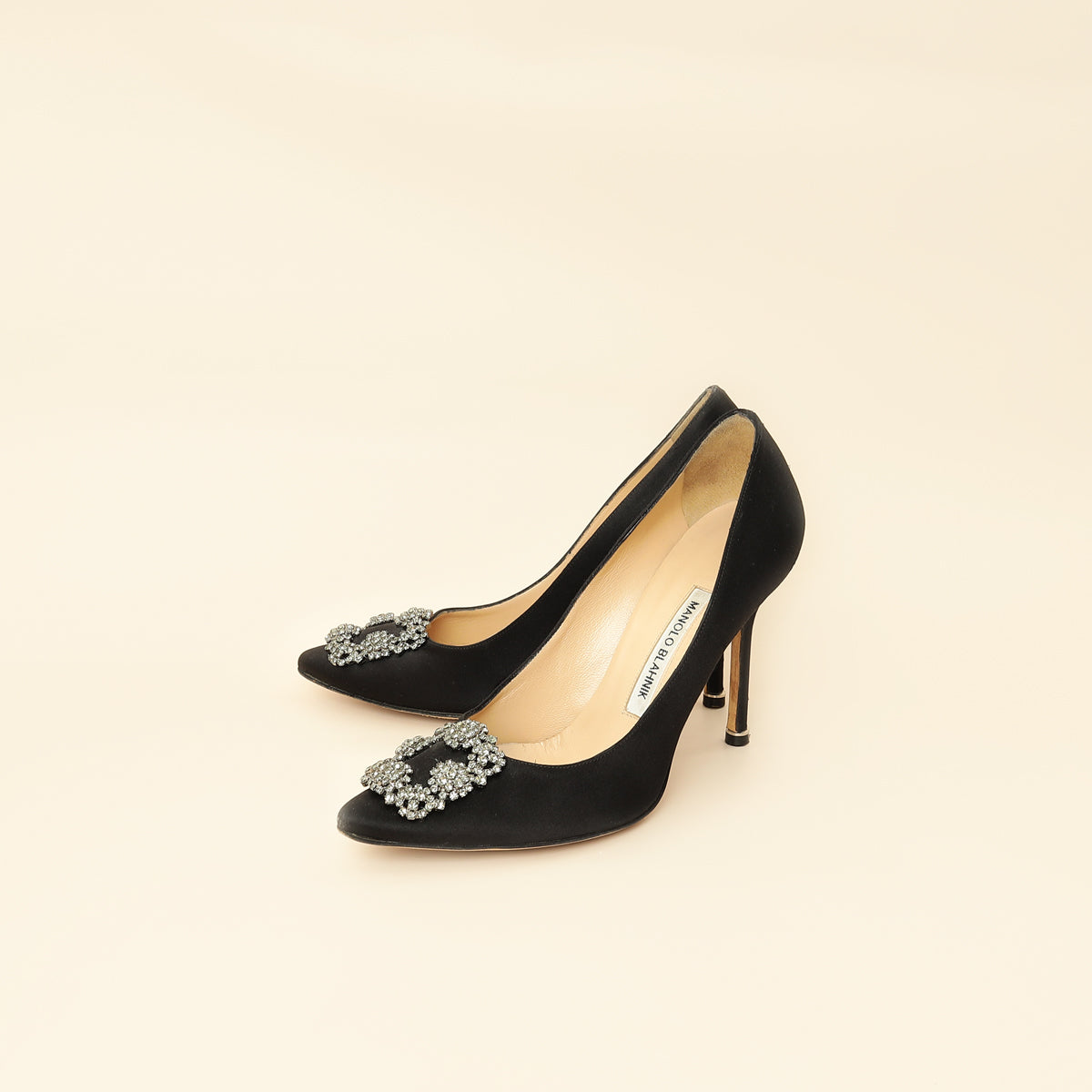 Manolo Blahnik Black Satin Hangisi Pump 38-Manolo Blahnik-THE CLOSET
