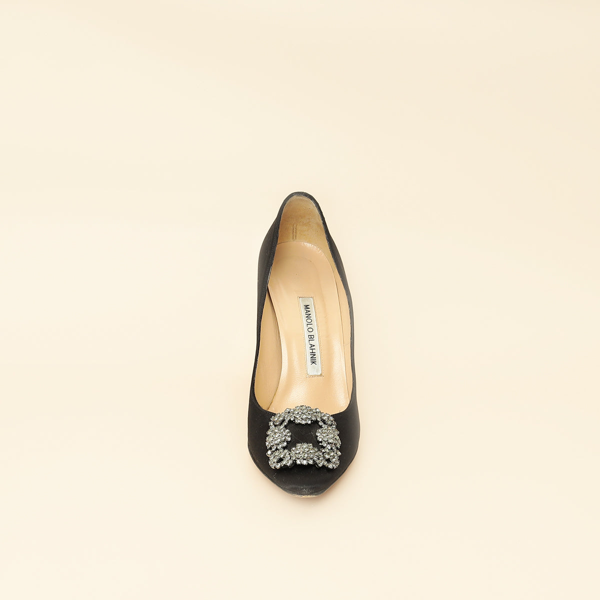 Manolo Blahnik Black Satin Hangisi Pump 38-Manolo Blahnik-THE CLOSET