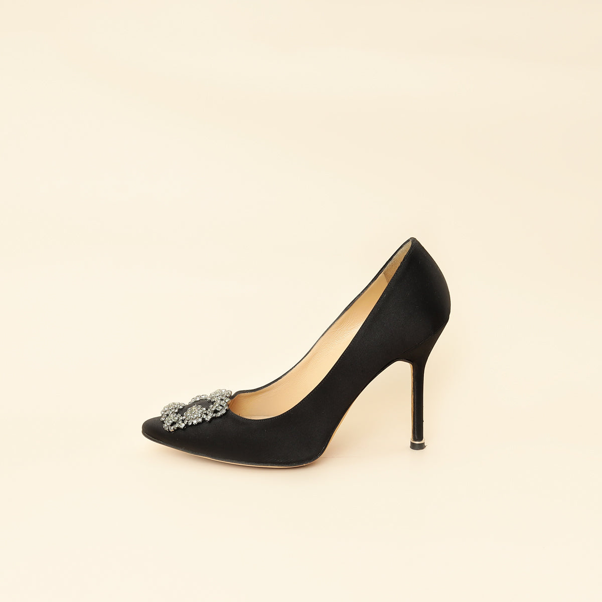 Manolo Blahnik Black Satin Hangisi Pump 38-Manolo Blahnik-THE CLOSET