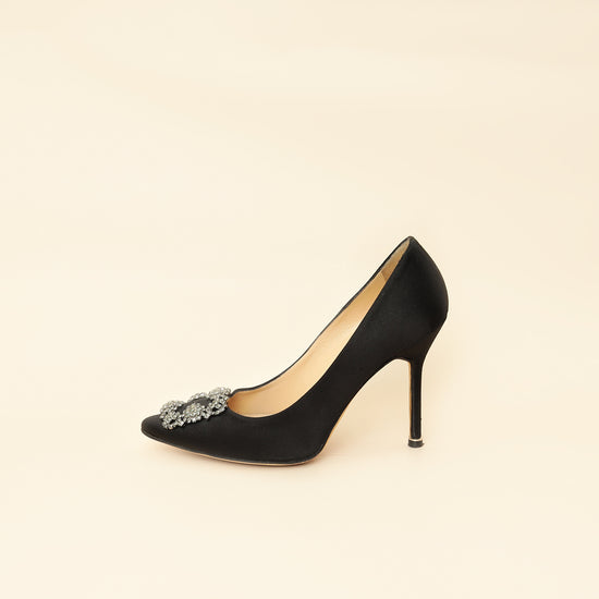 Manolo Blahnik Black Satin Hangisi Pump 38-Manolo Blahnik-THE CLOSET