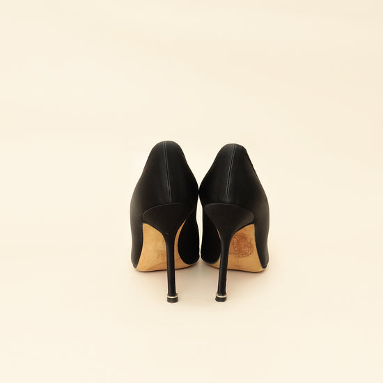 Manolo Blahnik Black Satin Hangisi Pump 38-Manolo Blahnik-THE CLOSET