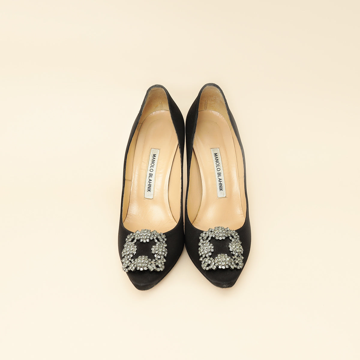 Manolo Blahnik Black Satin Hangisi Pump 38-Manolo Blahnik-THE CLOSET