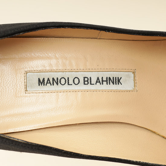 Manolo Blahnik Black Satin Hangisi Pump 38-Manolo Blahnik-THE CLOSET