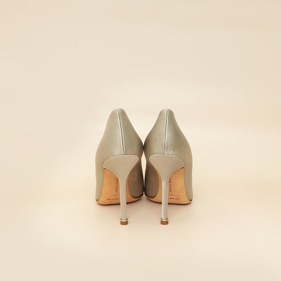 Manolo Blahnik Light Grey Hangisi Satin Embellished Pump 38-Manolo Blahnik-THE CLOSET