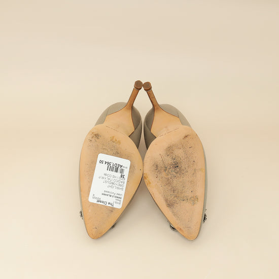 Manolo Blahnik Light Grey Hangisi Satin Embellished Pump 38-Manolo Blahnik-THE CLOSET