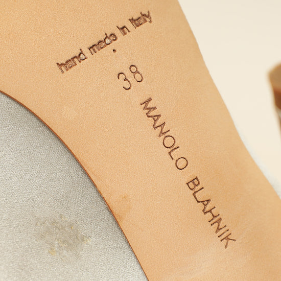 Manolo Blahnik Light Grey Hangisi Satin Embellished Pump 38-Manolo Blahnik-THE CLOSET