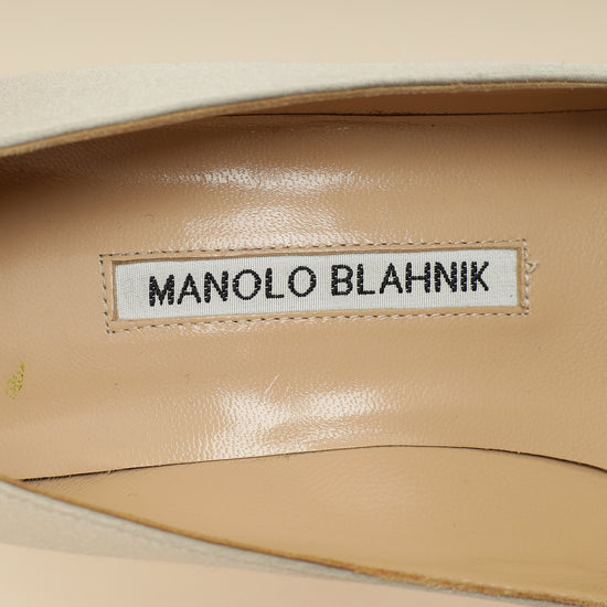 Manolo Blahnik Light Grey Hangisi Satin Embellished Pump 38-Manolo Blahnik-THE CLOSET
