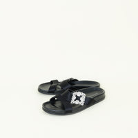 Manolo Blahnik Black Chilanghi Crystal Flat Slides 39.5