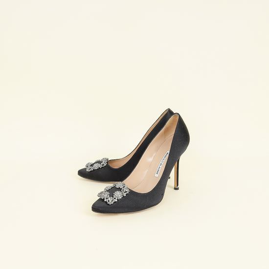Manolo Blahnik Black Satin Hangisi Pump 39