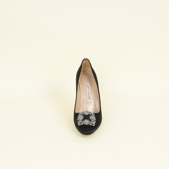 Manolo Blahnik Black Satin Hangisi Pump 39