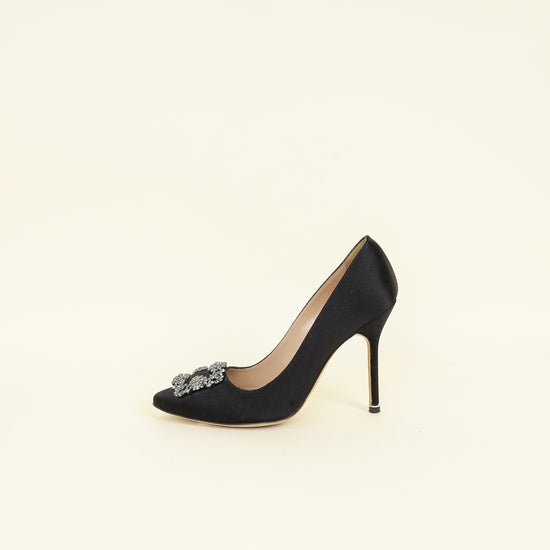 Manolo Blahnik Black Satin Hangisi Pump 39