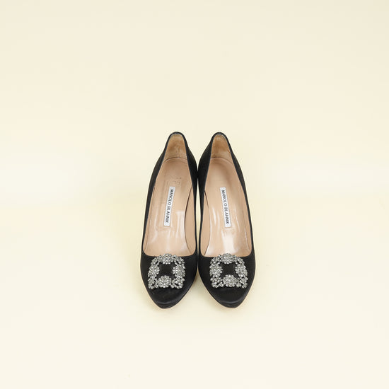 Manolo Blahnik Black Satin Hangisi Pump 39