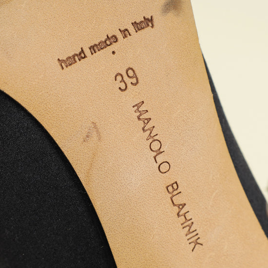 Manolo Blahnik Black Satin Hangisi Pump 39