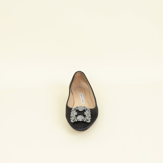 Manolo Blahnik Black Satin Hangisi Flat Ballerina 39