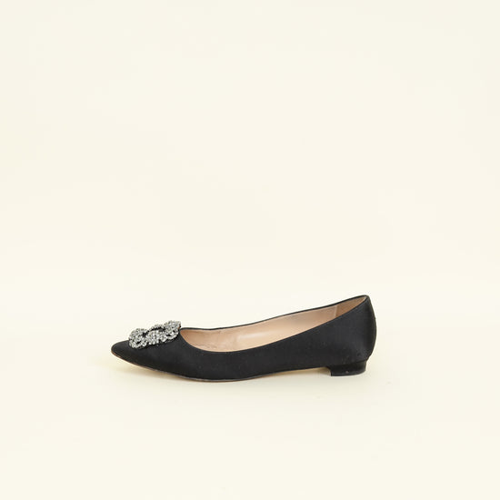 Manolo Blahnik Black Satin Hangisi Flat Ballerina 39