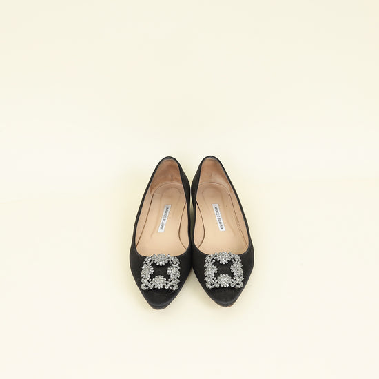 Manolo Blahnik Black Satin Hangisi Flat Ballerina 39