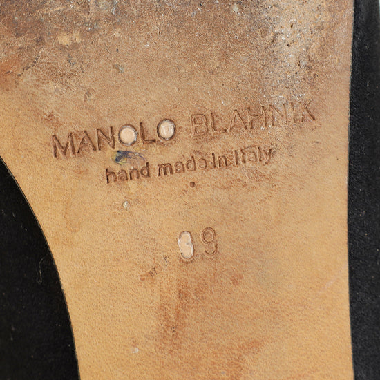Manolo Blahnik Black Satin Hangisi Flat Ballerina 39