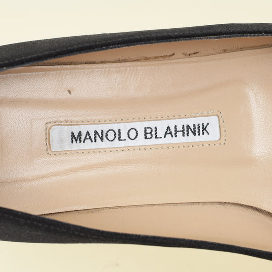 Manolo Blahnik Black Satin Hangisi Flat Ballerina 39