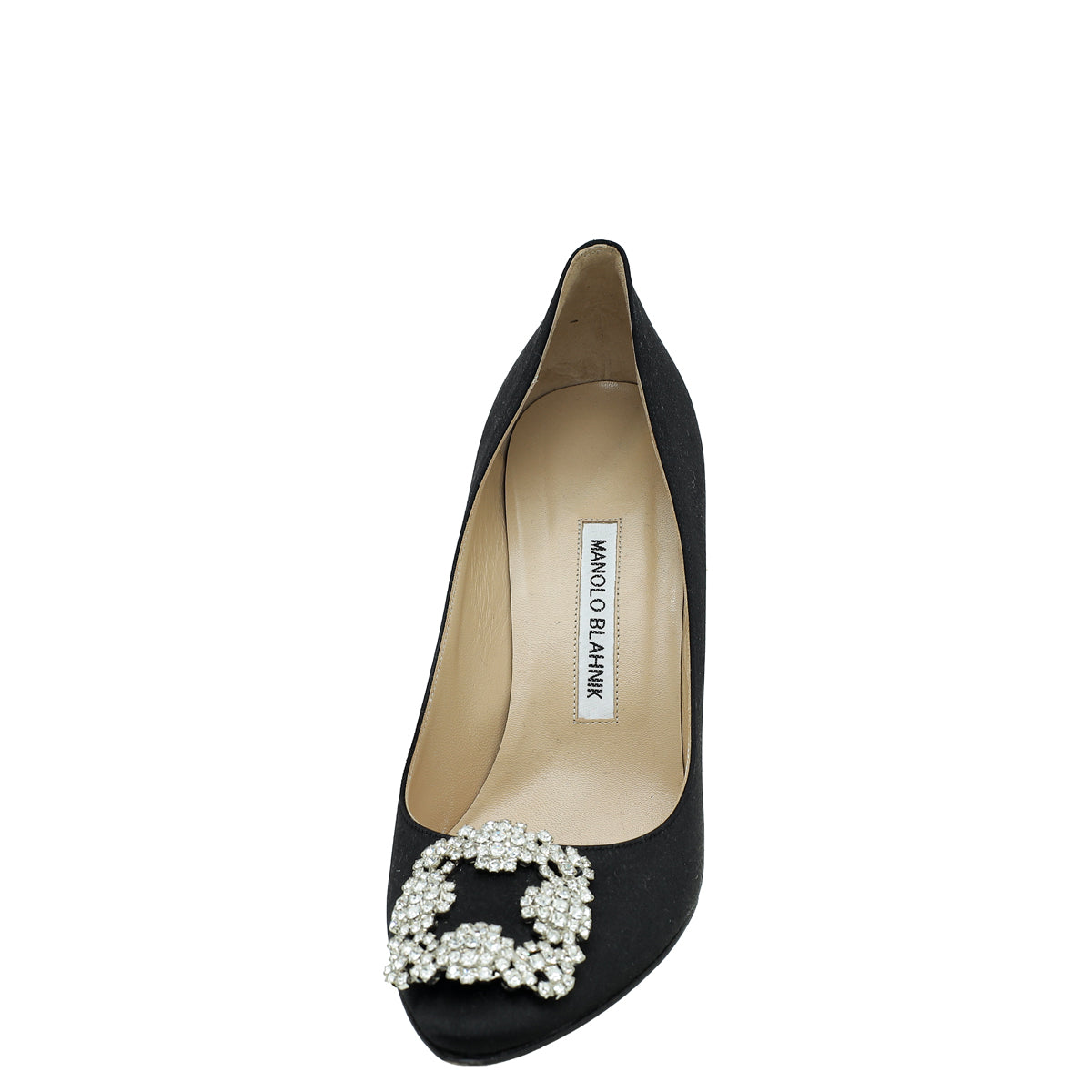 Manolo BlahniK Black Satin Hangisi Crystal Pump 39-Manolo Blahnik-THE CLOSET