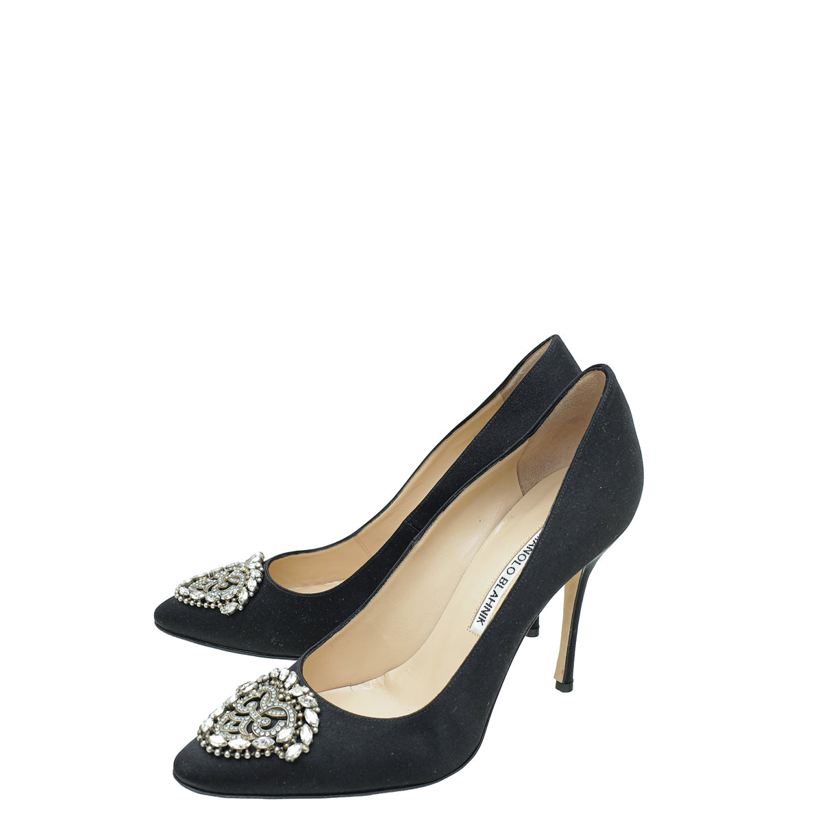 Manolo Blahnik Black Satin Okkava Pumps 39-Manolo Blahnik-THE CLOSET