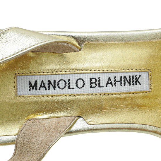 Manolo Blahnik Metallic Gold Callasli Slingback 36.5