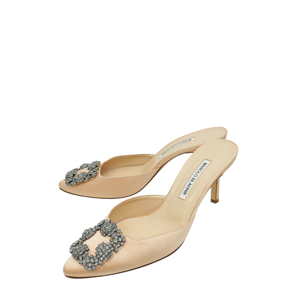 Manolo Blahnik Peach Satin Hangisi Mules 38.5-Manolo Blahnik-THE CLOSET