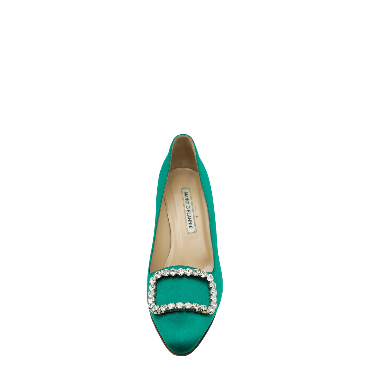 Manolo Blahnik Green Satin Olek Crystal Pumps 38-Manolo Blahnik-THE CLOSET