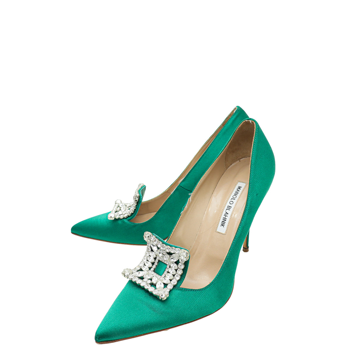 Manolo Blahnik Green Satin Borlak Pumps 39.5-Manolo Blahnik-THE CLOSET
