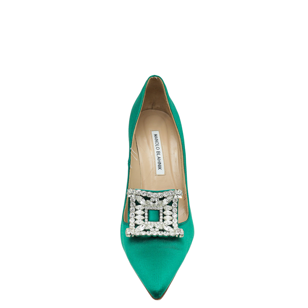 Manolo Blahnik Green Satin Borlak Pumps 39.5-Manolo Blahnik-THE CLOSET
