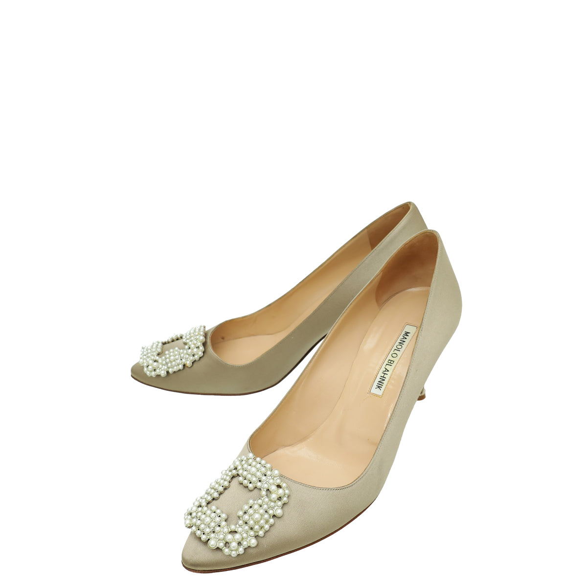 Manolo Blahnik Poudre Nude Satin Pearl Embellished Hangisi Pump 39.5-Manolo Blahnik-THE CLOSET