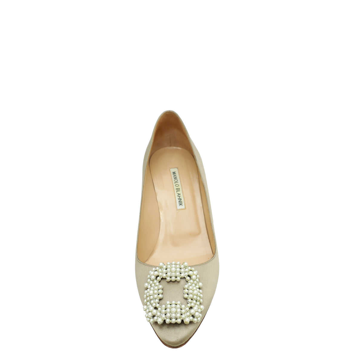 Manolo Blahnik Poudre Nude Satin Pearl Embellished Hangisi Pump 39.5-Manolo Blahnik-THE CLOSET