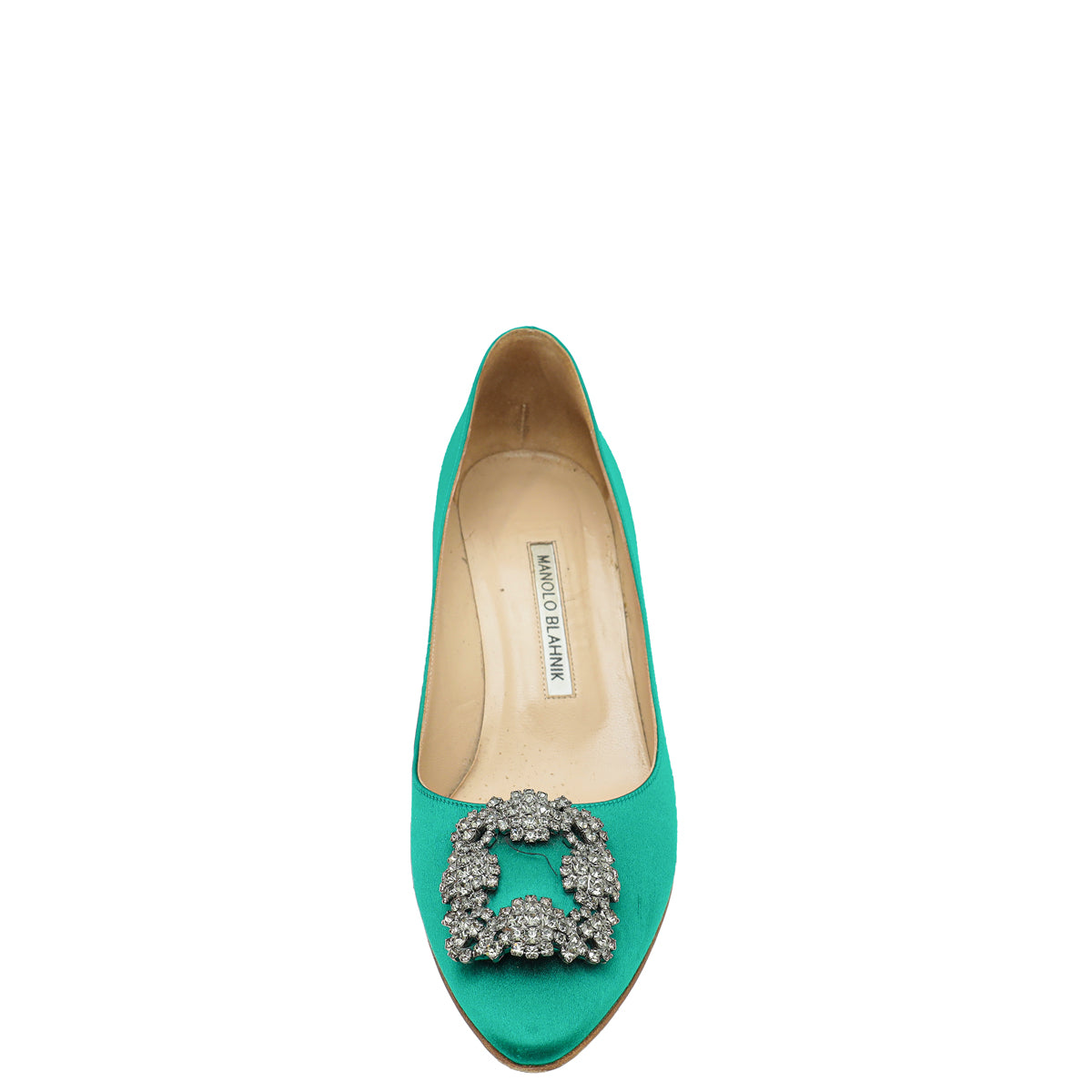 Manolo Blahnik Green Hangisi Satin Pump 39.5-Manolo Blahnik-THE CLOSET