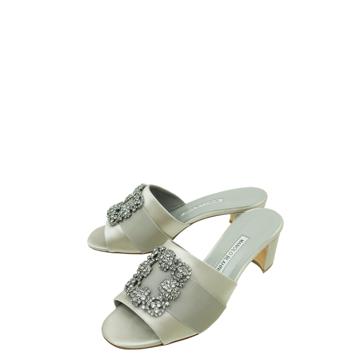 Manolo Blahnik Light Grey Satin Hangisi Mules 39-Manolo Blahnik-THE CLOSET