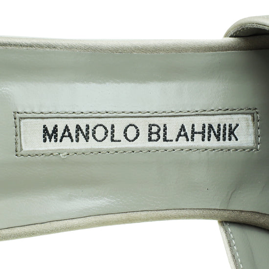 Manolo Blahnik Light Grey Satin Hangisi Mules 39