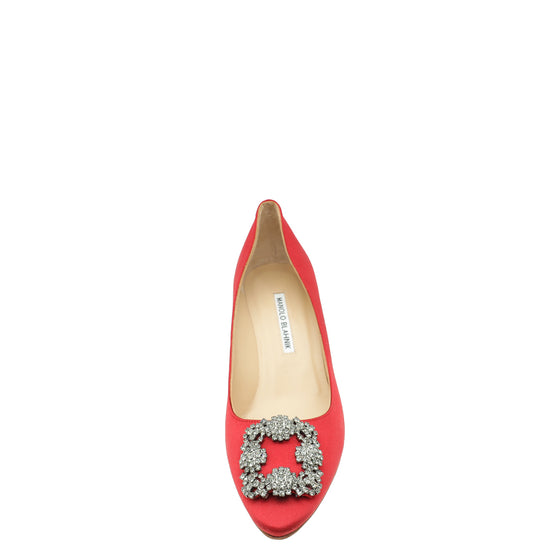 Manolo Blahnik Red Satin Hangisi Pump 39