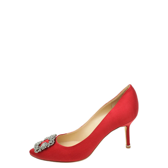 Manolo Blahnik Red Satin Hangisi Pump 39