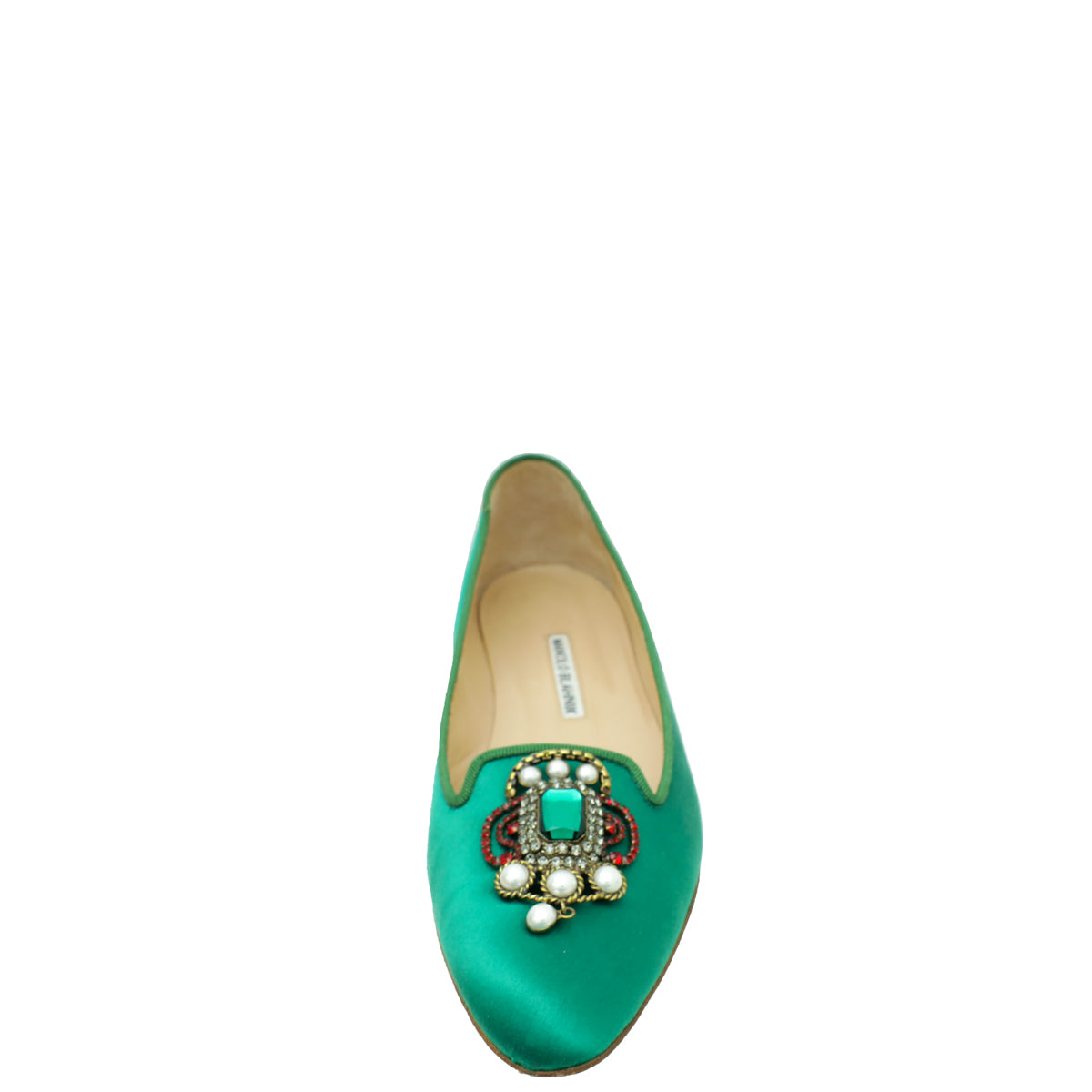 Manolo Blahnik Emerald Green Satin Eufrasia Flat Ballerina 40-Manolo Blahnik-THE CLOSET