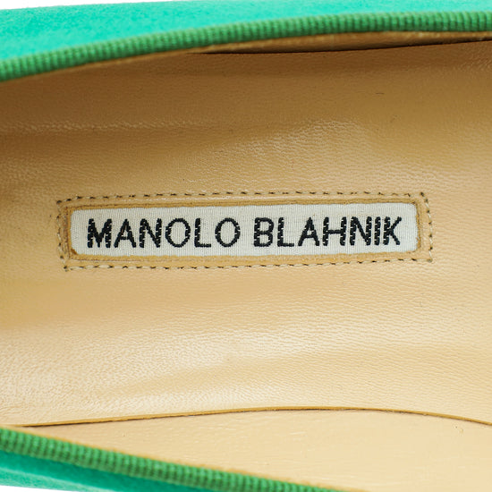 Manolo Blahnik Emerald Green Satin Eufrasia Flat Ballerina 40